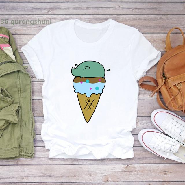 New Arrival 2025 T-Shirt Women Cute Ice Cream Cartoon Print T Shirt Femme Fashion Korean Style Camiseta Mujer Tshirt Ladies Tops