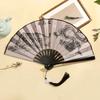 Chinese Double Sided Painting Folding Fan Vintage Handhelds Fan with Tassels Plastic Foldable Hand Fan for Parties