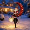 Waterproof Metal Path Light 31 Inch Solar-Powered Christmas Garden Stake Light Santa Claus On A Moon LED Pathway Decorative Yard with Snowflake