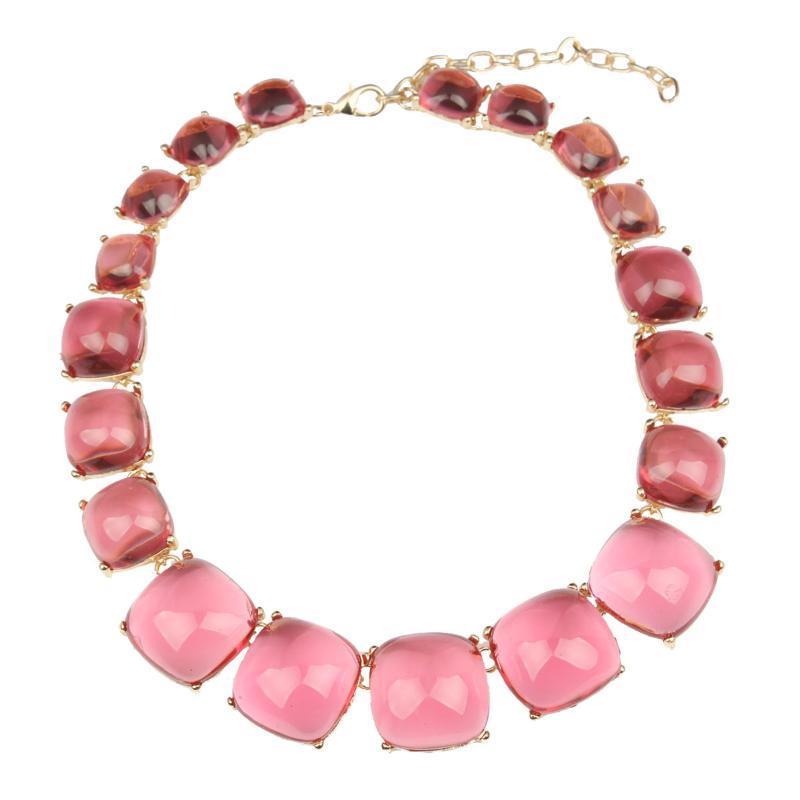 Pink Crystal Necklace Earrings Set Gold-Plated Base Shiny Gradient Pink Gems For Weddings Parties Evening Events