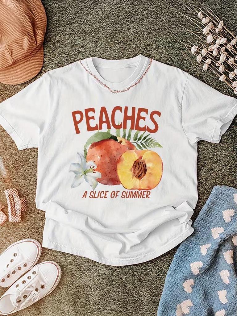 European & American Fresh Fruit & Flower 'A Slice of Summer' Peach Printed T-Shirt