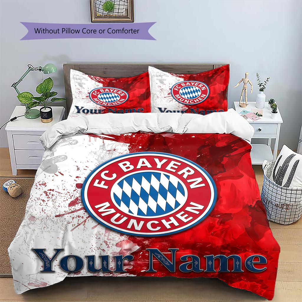 Biancheria da letto personalizzata FC Bayern Monaco, Set piumone Copripiumone Federa Regalo di Compleanno per la Casa(1 * copripiumino + 2 * federa, senza nucleo) -HE61