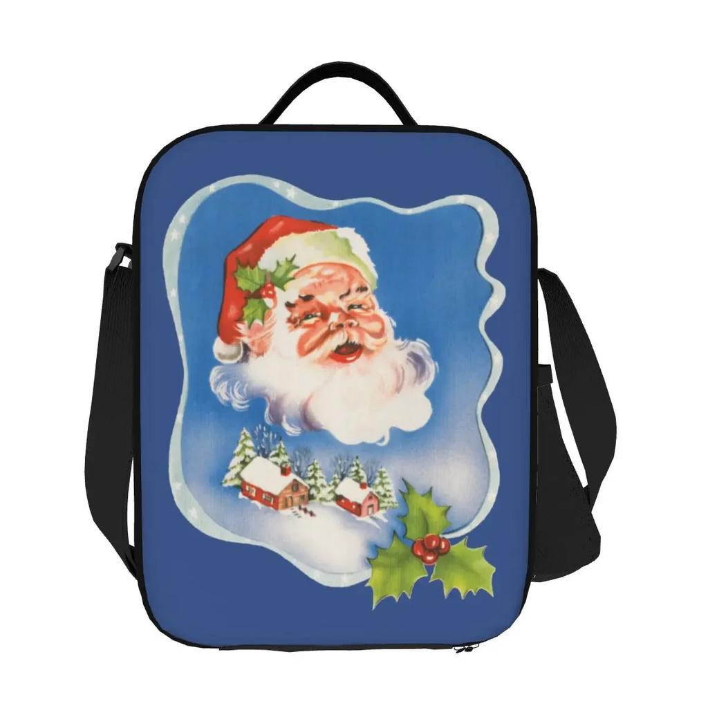 Weihnachten Retro Weihnachtsmann Thermische Lunchtaschen Fröhlicher Weihnachtsmann Frohe Feiertage Wiederverwendbarer Lunchbehälter für Outdoor Bento Lebensmittelbox