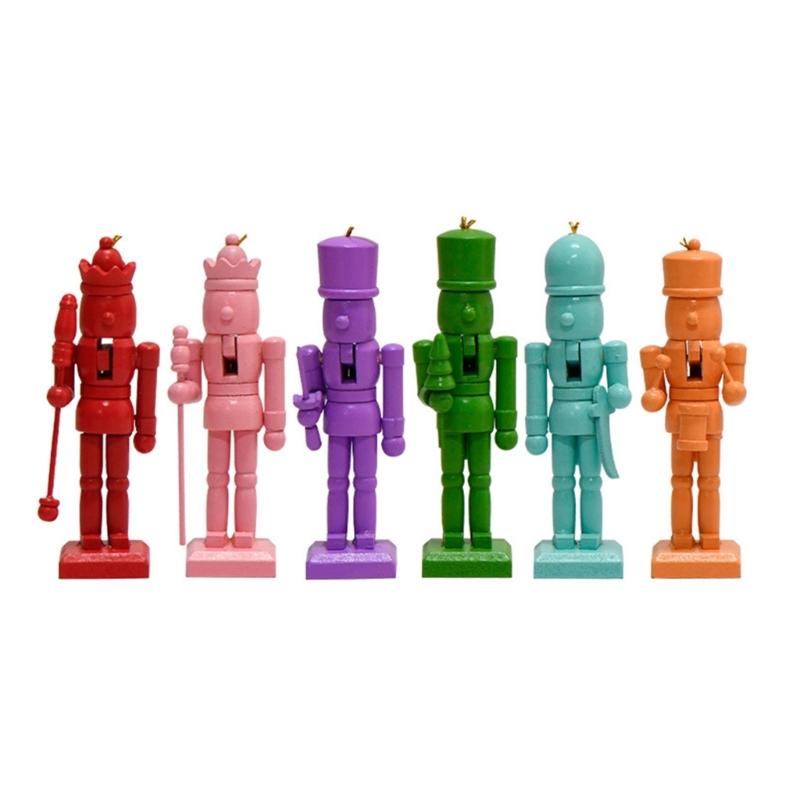 Set of 6 Colorful Wood Nutcrackers Puppets Ornaments Christmas Tree Hanging Figurines Decorations for Holiday Festival 1