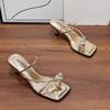2025 new silver high-heeled slippers female summer wear fairy style with skirt rhinestone sexy thin strap toe sandals
