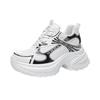 Genuine Leather Chunky Sneakers Women Flat Platform White Shoes Thick Sole 8cm Fashion Brand Ladies Sneakers