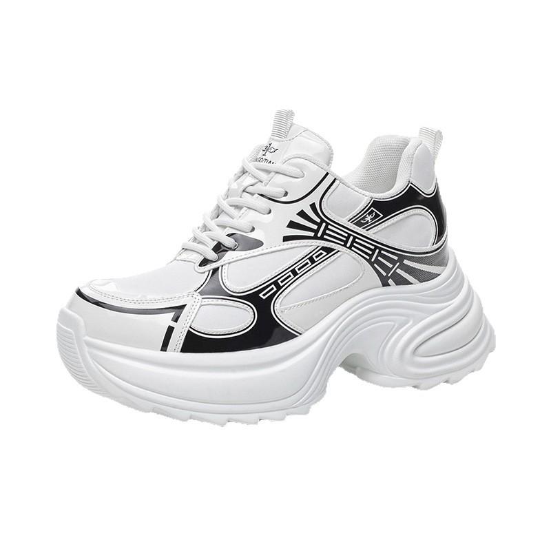 Genuine Leather Chunky Sneakers Women Flat Platform White Shoes Thick Sole 8cm Fashion Brand Ladies Sneakers