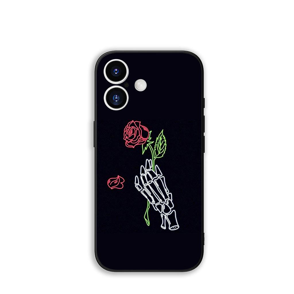 For Apple iPhone 16 15 14 Plus 13 12 Mini 17 Pro Max + ProMax 16E Air 15+ Phone Cover Case Black White Rose Flower Casing