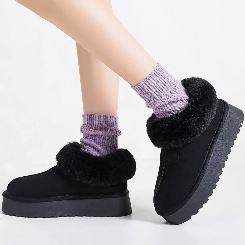 Small thick-soled low-top snow boots Women's fleece thickened one-pedal winter fluffy cotton boots Warm snow cotton shoes