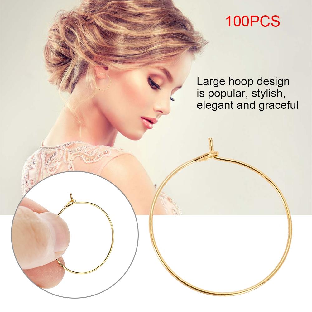 100 Pcs Steel Circle Earring Loops Wine Glass Hoop Ring Jewelry Findings (Gold, 30 * 25mm)