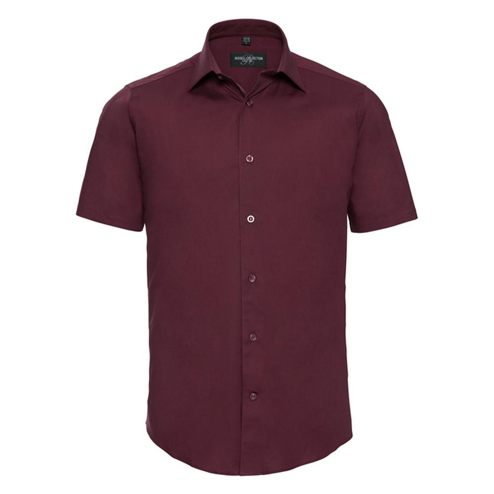 Russell Collection Mens Stretch Fitted Short-Sleeved Shirt