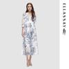 ELLASSAY 2024 Autumn V-Neck Watercolor Ink Print Dress