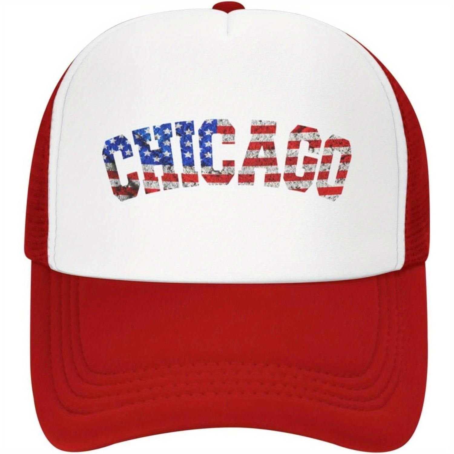 Chicago American Flag Trucker Hat Breathable Mesh Adjustable Cap Casual Sports Accessory One Size