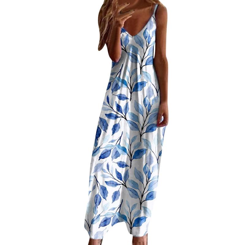 Women's Plus Size V-Neck Spaghetti Strap Long Dress - European & American Style