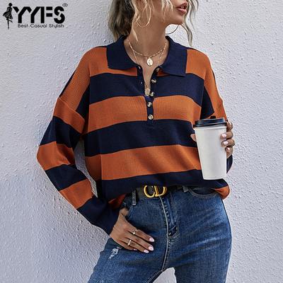 Maglioni a collo alto a maniche lunghe con stampa a righe, casual, autunno inverno, da donna