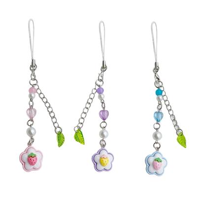 Sturdy Acrylic Beaded Phone Charm Pendant Portable Keychain with Floral Heart Versatile Fashion Accessory for Women