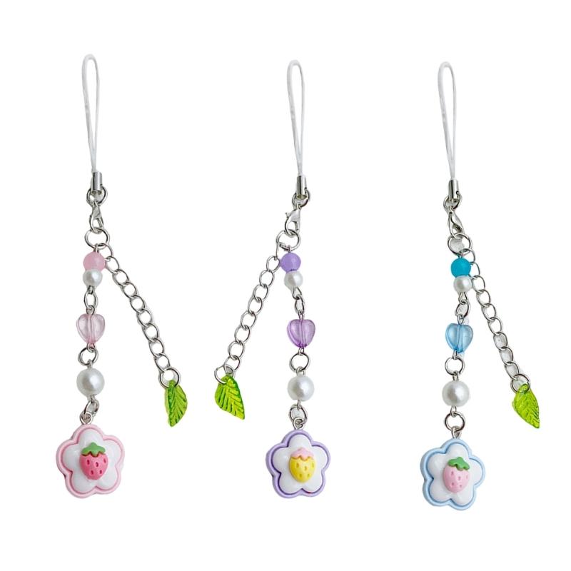 Elegant Acrylic Bead Phone Chain Phone Charm Pendant Portable Keychain Flower and Heart Leaves for Women's Fashion