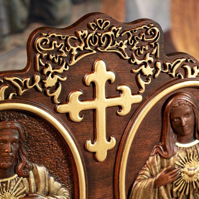 Sacred Heart of Jesus and Heart of Mary Jesus Christ Wall Decor Religious Saint Statue Wood Carve Crafts Catholic Christmas Gift
