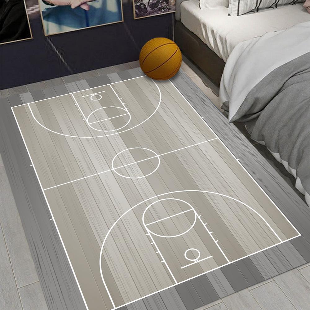 Basketballplatz-Thema mit Standard-Spielfeldmarkierungen Holzmaserung Bodenstruktur Kinderzimmer Spielzimmer Wohnzimmer Boden Teppich