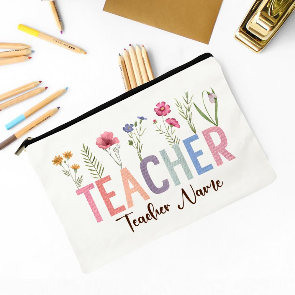 Thank You for Helping Me Grow Custom Name Makeup Bag Personalised Pencil Bags Travel Toiletries Storage Pouch Gifts for Teacher