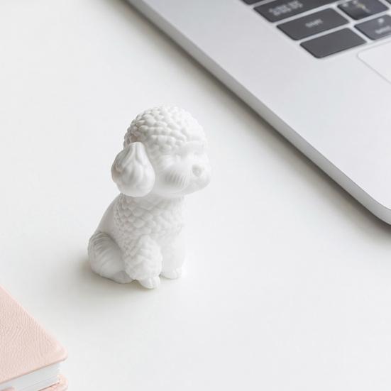 Huaqianguhh 3D Printed Cute Teddy Dog Statue, Mini Poodle Figurine, Matte Solid Black Statue with Detailed Curly Fur, Wide Anti-Tipping Base,