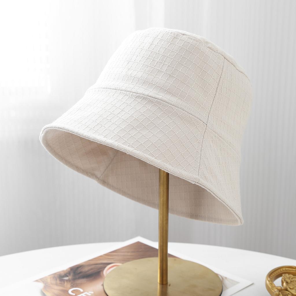 Hat women spring and autumn new waffle sunshade basin hat simple and versatile face small drawstring bucket hat