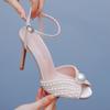 Plus Size Shoes for Women 35-43 Summer Elegant 10cm High Heel Peep Toe Party Evening Wedding White Sandals Women Footwear
