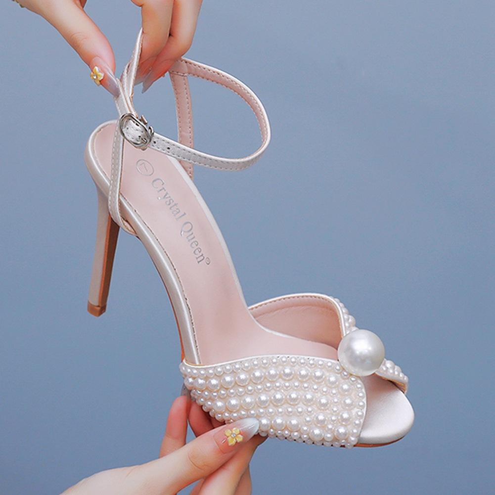 Plus Size Shoes for Women 35-43 Summer Elegant 10cm High Heel Peep Toe Party Evening Wedding White Sandals Women Footwear