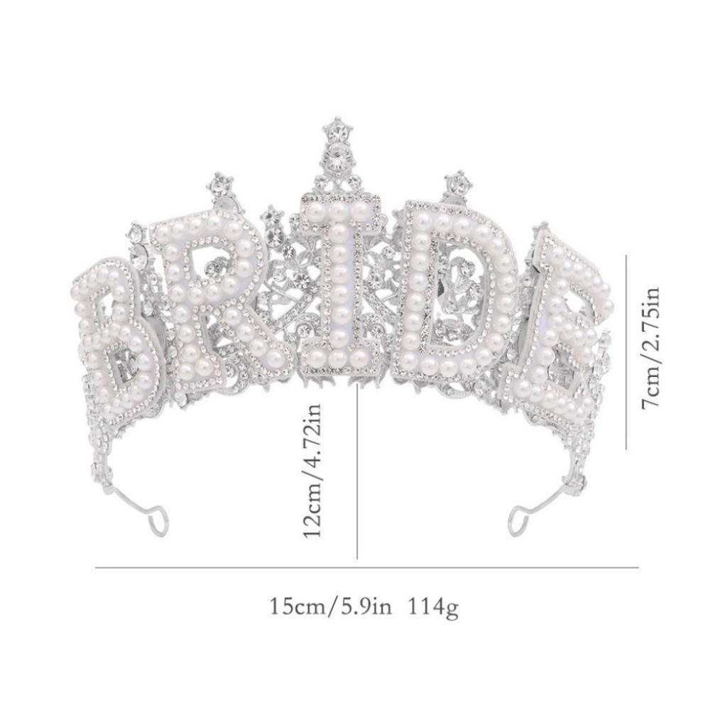 Wedding Decoration White Pearl Letter Crown Shiny Bride Tiara Zinc Zinc Alloy Rhinestone Headband Wife Gift
