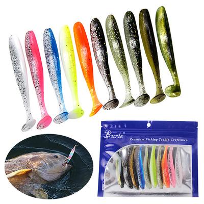 10Pcs 9cm T Tail Worm Soft Bait Plastic Artificial Bait Paddle Tail Swim Baits for Bass Trout Freshwater Saltwater