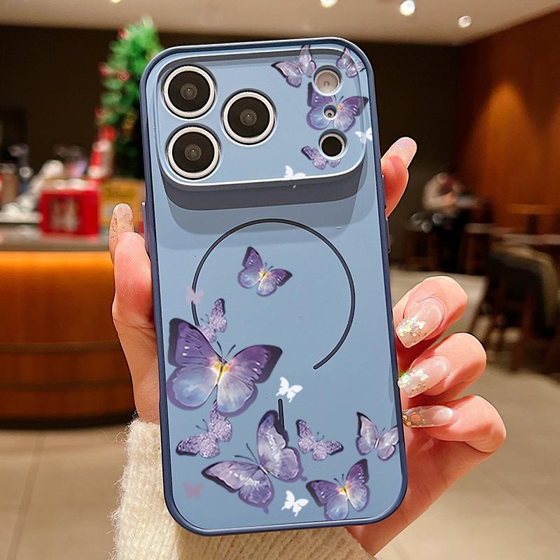 Butterfly Flowers Pattern Case For iPhone 17 Pro Max Magnetic For Magsafe Hybrid Slim Matte Cover For iPhone 16 15 14 13 Pro Max