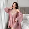 Sexy pajamas women's ice silk summer new two-piece set lace suspender nightdress nightgown with chest pad loungewear thin