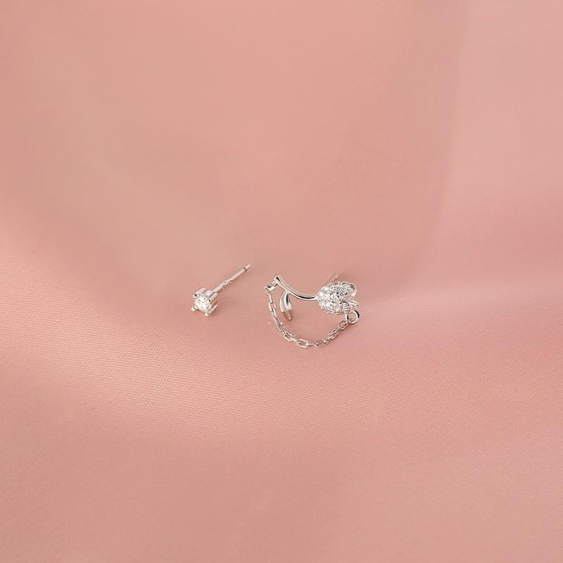 S925 silver-plated earrings New niche design advanced sense of light luxury full diamond tulip irregular chain zircon earrings