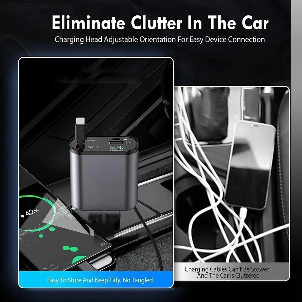 80cm Retractable Cables Car Charger 120W Fast Charger Vehicle Mounted Inverter  Travel