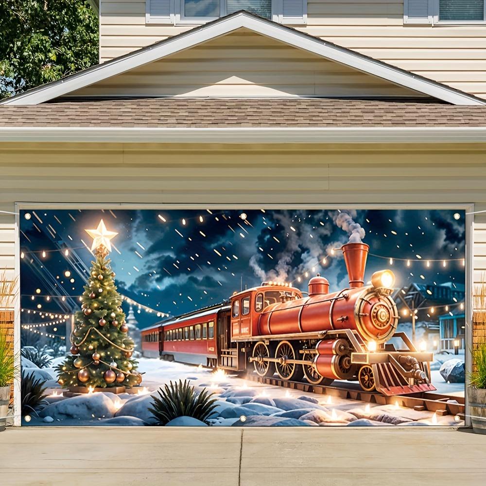 1 Festive Christmas Train and Tree Garage Door Banner Vibrant Holiday Scene Christmas Decoration
