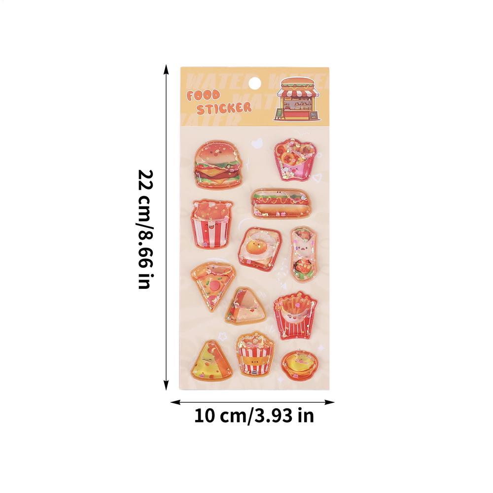 3D Embossed Crystal Children Stickers, Adorable Assorted Decals Cartoon Mini Hamburger Ice Cream Milk Tea 3D Journal Stickers