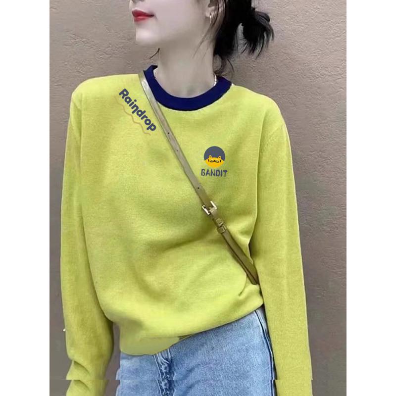 Women s Contrast Color Plush Print Long Sleeve Slim Fit Top - Autumn/Winter 2026 Collection Medium