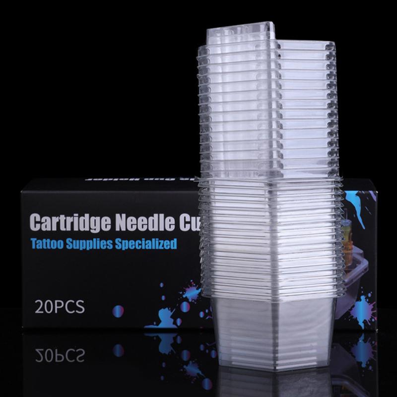 20Pcs/Box Hexagon Disposable Tattoo Needle Cartridge Needle Cups Holder Plastic Ink Cleaning Cup Stand Tattoo Cartridge Tray