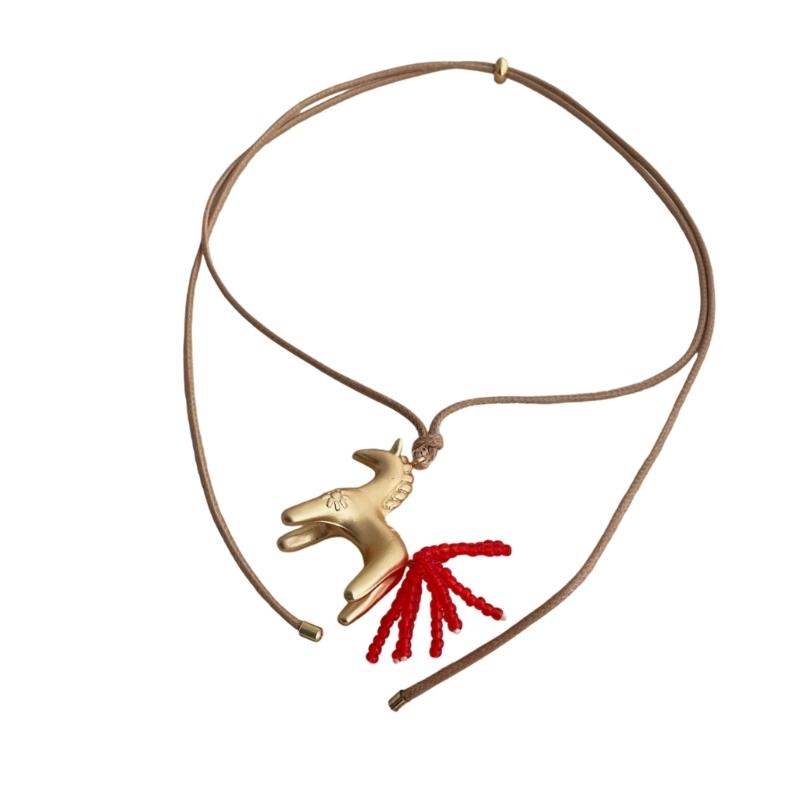 Artistics Horse Charm Jewelry Bohemian Styles Necklace Soft Wax Cord Chain Versatile Wardrobe Staple