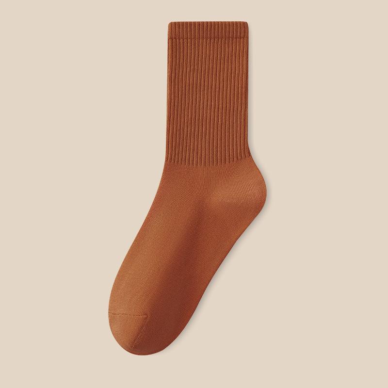Female Spring and Autumn Leisure Pure Color Cotton Anti Pilling Tube Socks