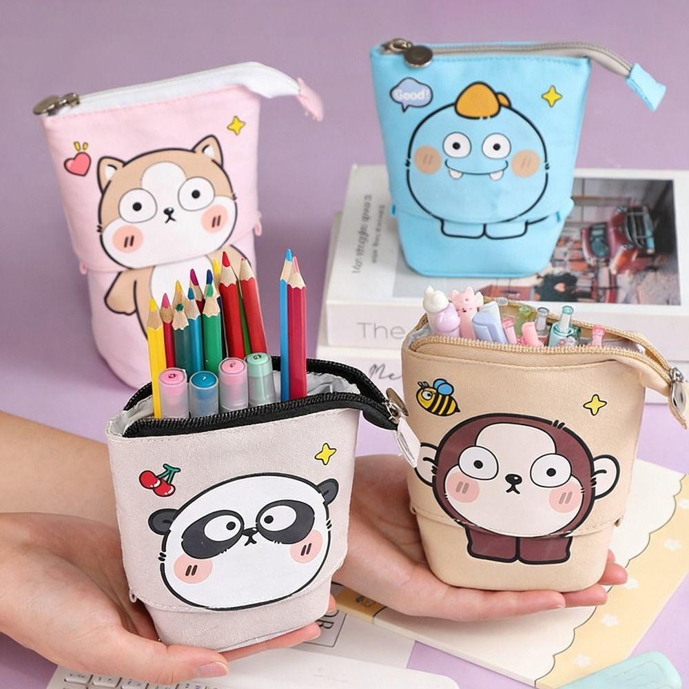 Pop Up Design Zipper Storage Box Large Capacity Pen Holder Girls Boys Pen Box Stationery Gift
