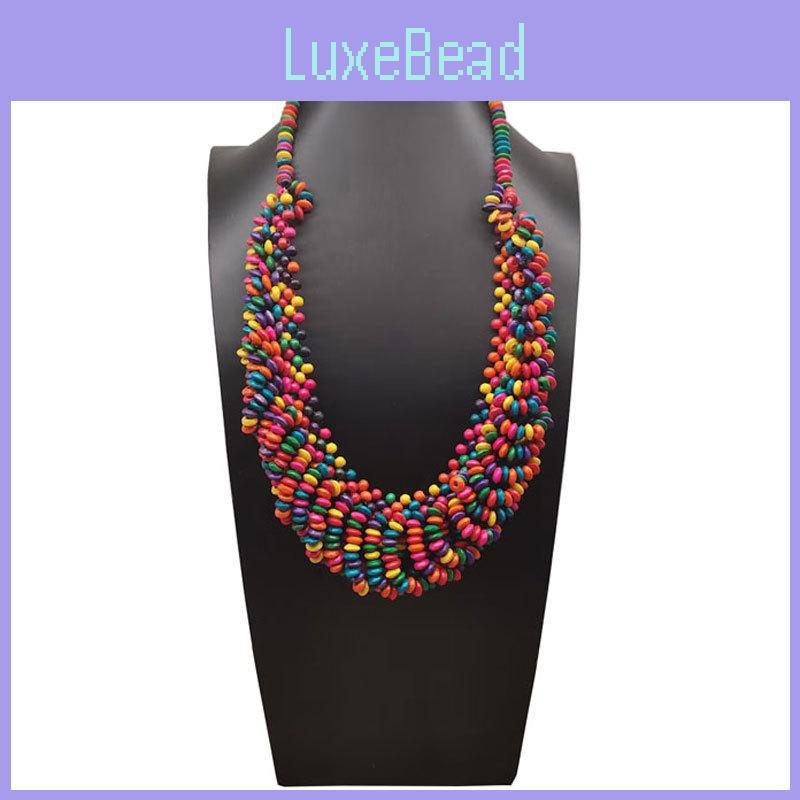 Colored Wooden Creative Bead Woven Necklace Neck Accessories For Holiday Gift