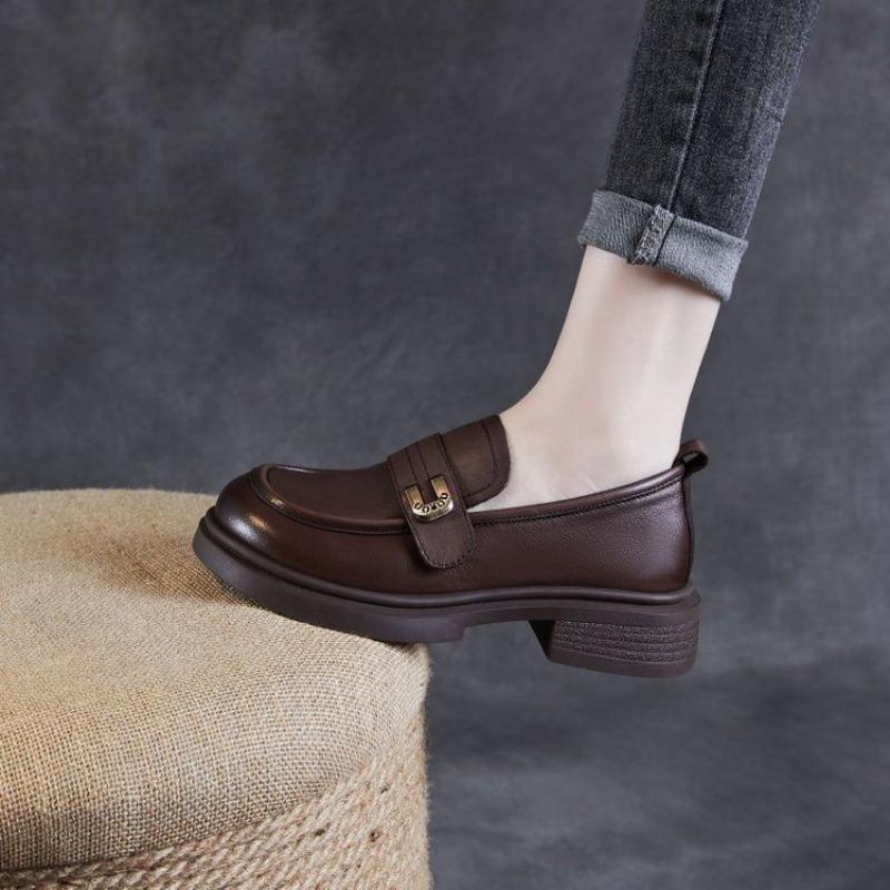 Platform single shoes women's summer new versatile thick heel one pedal casual small leather shoes