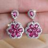 Exquisite White Rose Red Zircon Flower Drop Earrings for Women Elegant Silver Color Wedding Jewelry Gifts