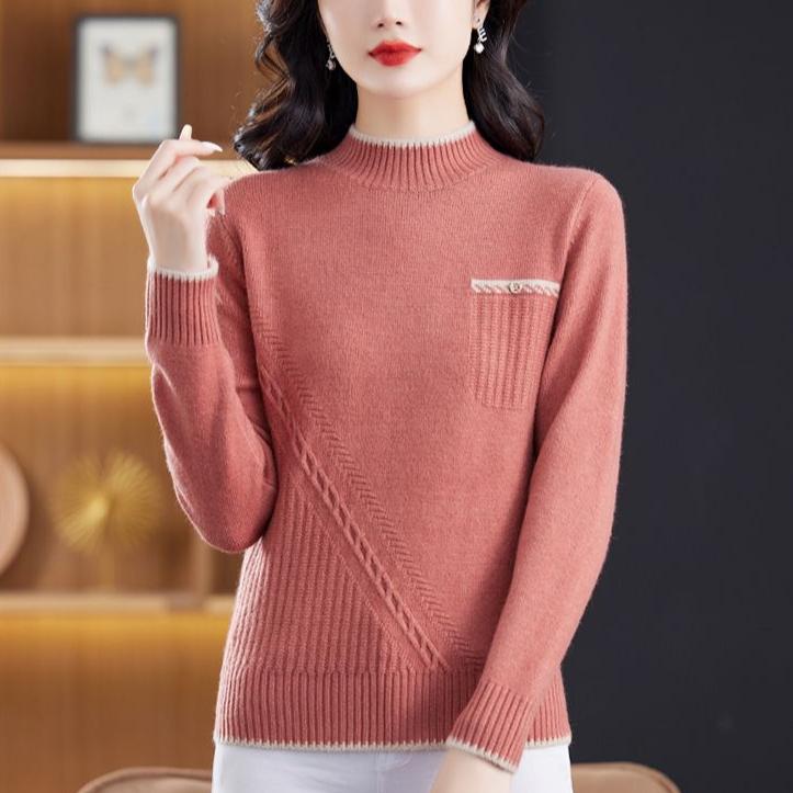 Semi-high-neck Sweater Women's Autumn and Winter Thickened Knitted Sweater Top Loose Pullover Base Loose Sweater