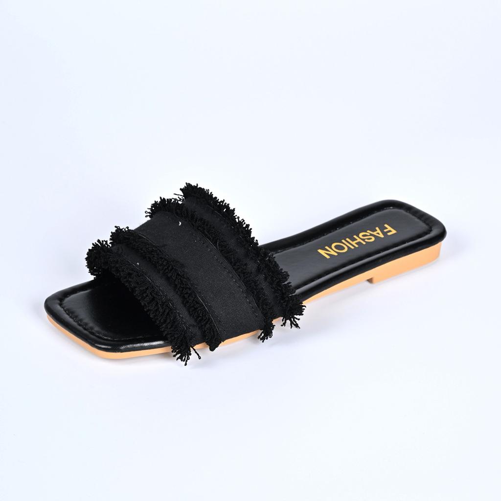 Fashion Fashion Tweed Cloth Flats Slippers Women 2025 String Bead Summer Sandals Woman Lightweight Outdoor Slides Female