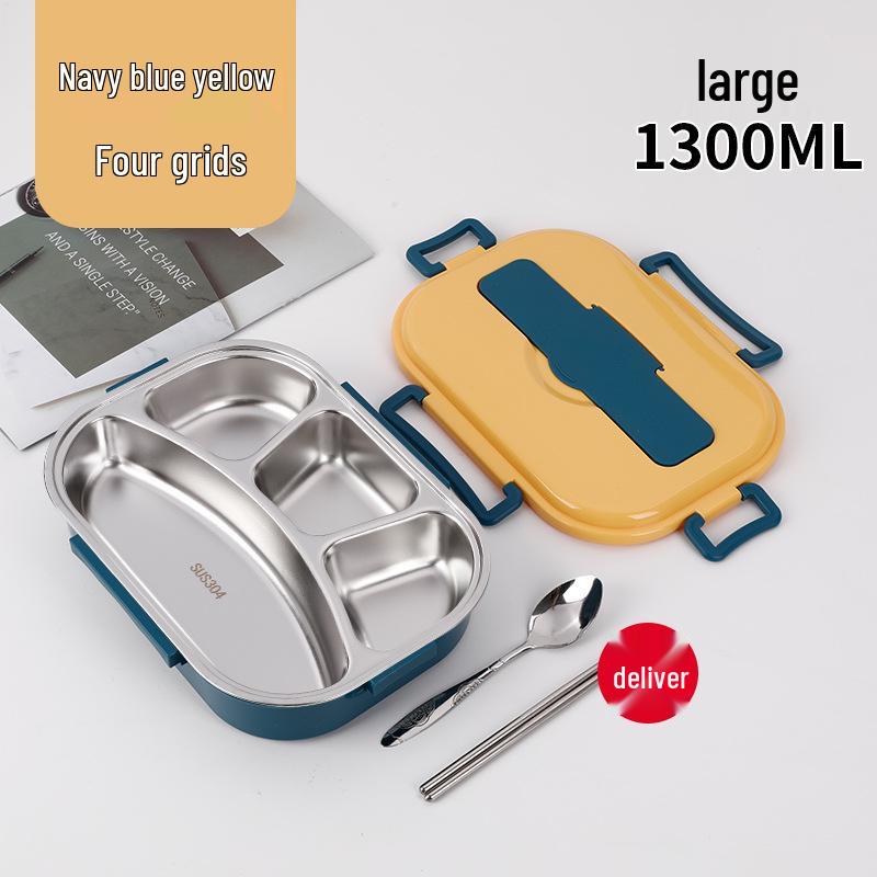 Fiambrera Bento Portátil de Acero Inoxidable 304 con Separadores – Gran Capacidad, Diseño de Hebilla Cuadrada, Estilo Nórdico para Estudiantes