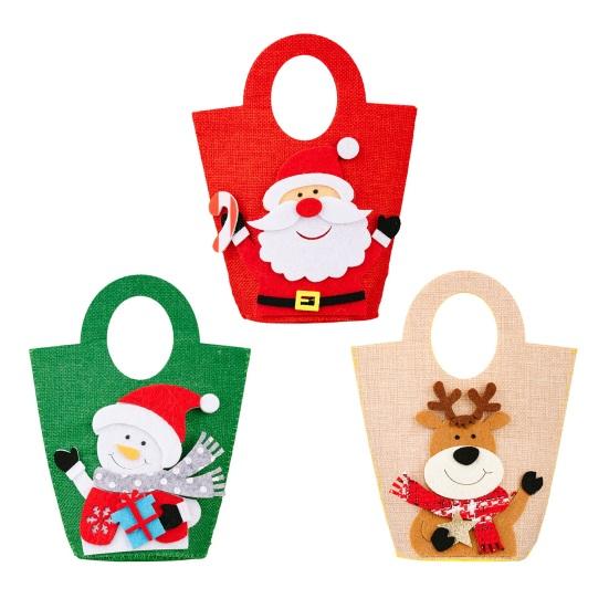 Christmas Gift Bags with Handles Santa Reindeer Snowman Holiday Tote Bag Thick Non-Woven Handbag Party Favor Bags for Kids Holiday Events