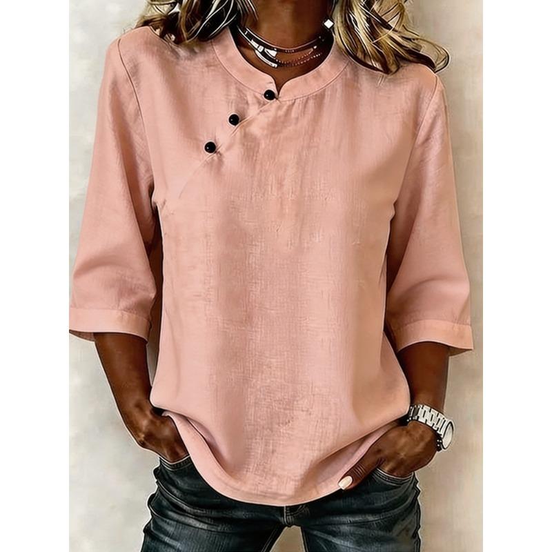 TIFICY Women's Fashion Casual Summer Spring Solid Color Print 1/2 Sleeves O-Neck Blouses & Shirts