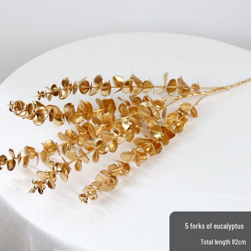 Golden Floral Bouquet: Ginkgo Leaves, Eucalyptus, Red Holly Berries - New Year Lucky Decoration Ornaments